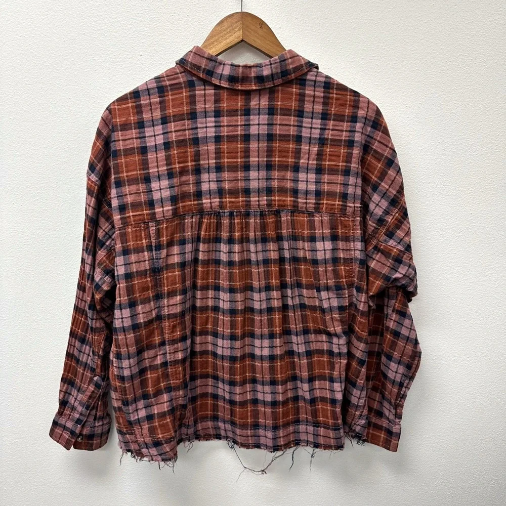 Pilcro High Low Raw Hem‎ Flannel Pink Combo L